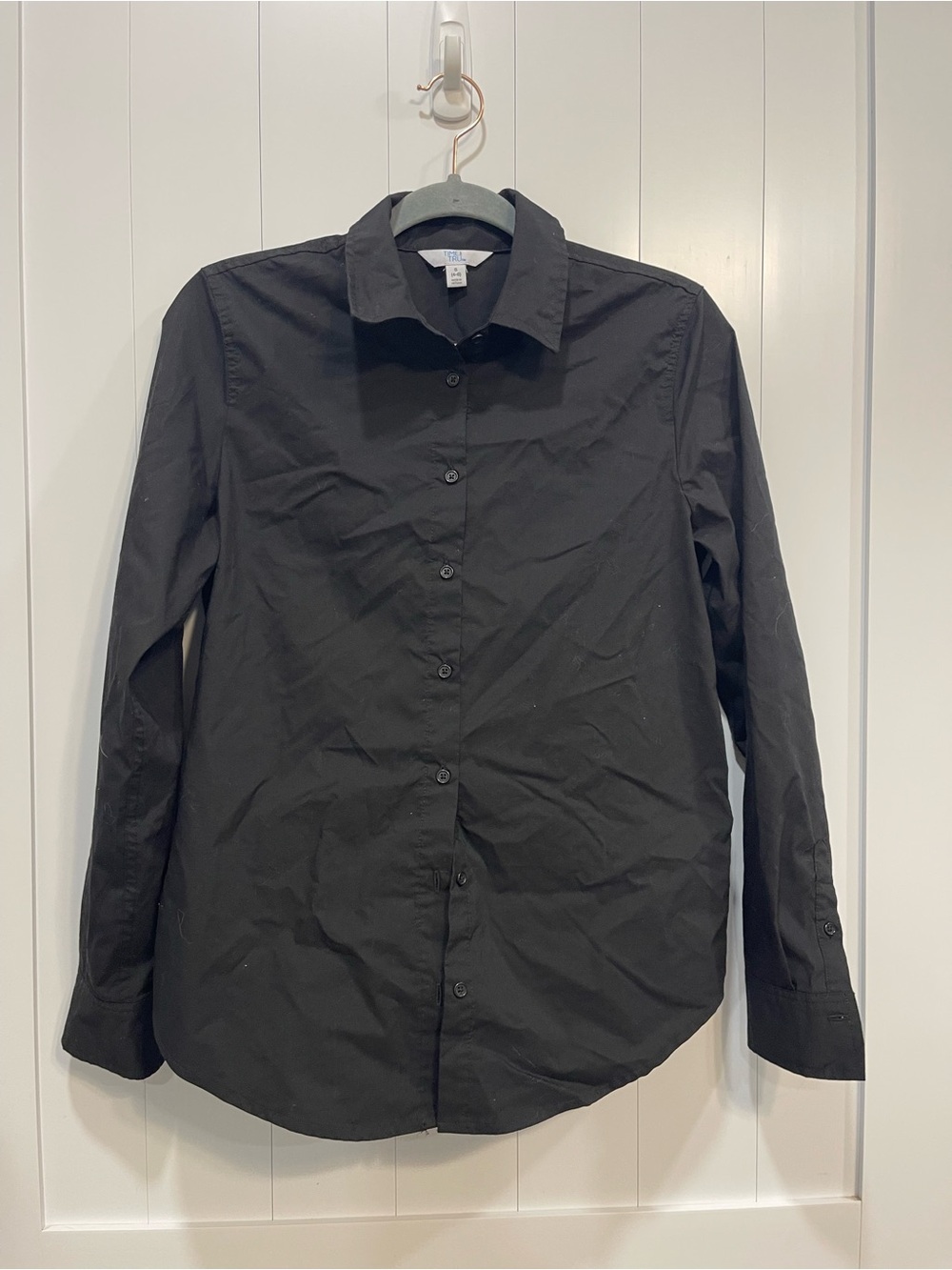 Time and Tru Black Button-Up Dress Shirt small 4-6 business casual layers
